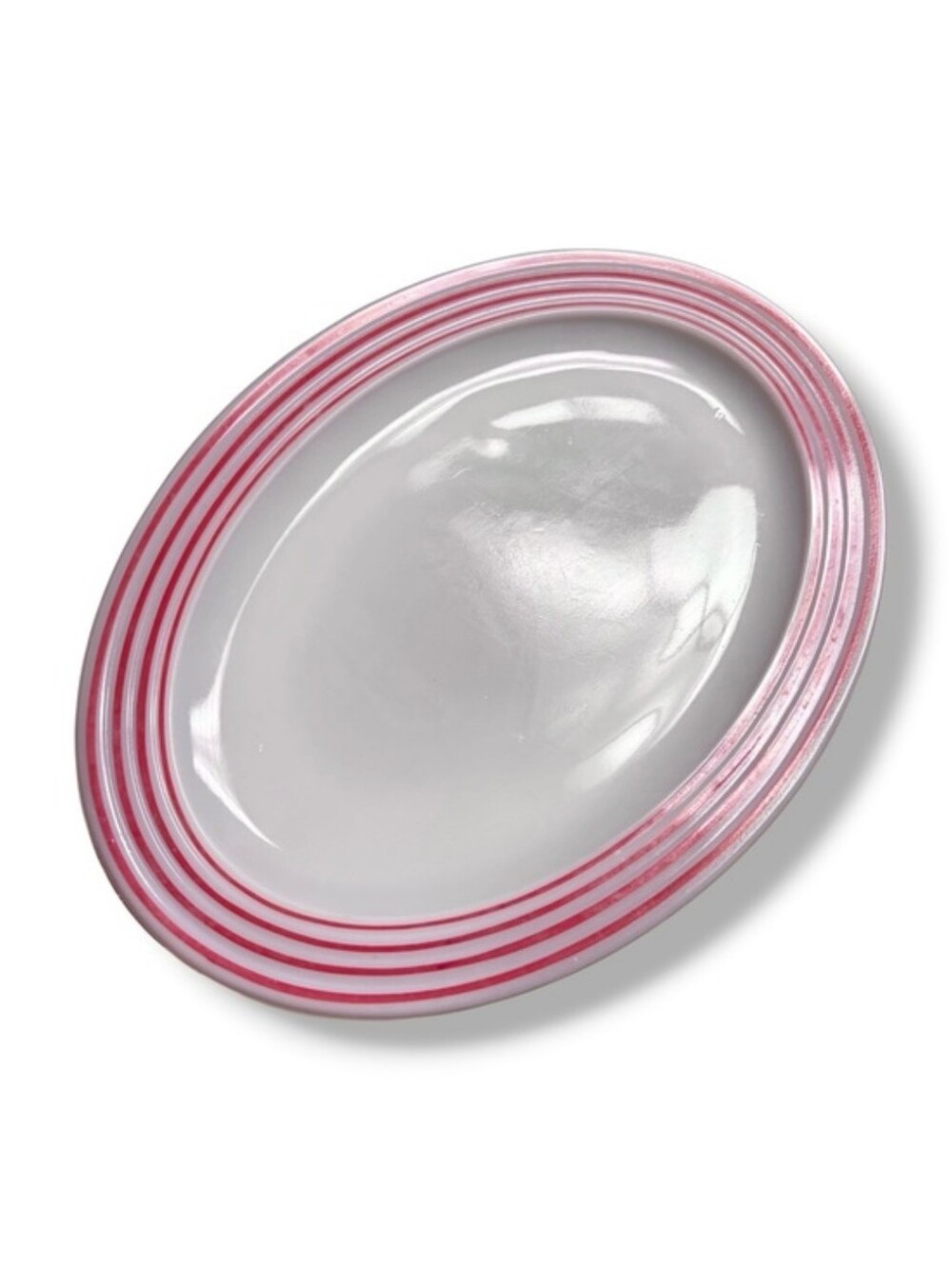 HAZEL ATLAS Moderntone Platonite Red Stripes Platter Milk Glass Mid Century